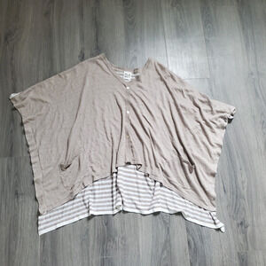 Planet by Lauren G Poncho Linen Knit Tan Beige Lagenlook Layering Coastal Travel